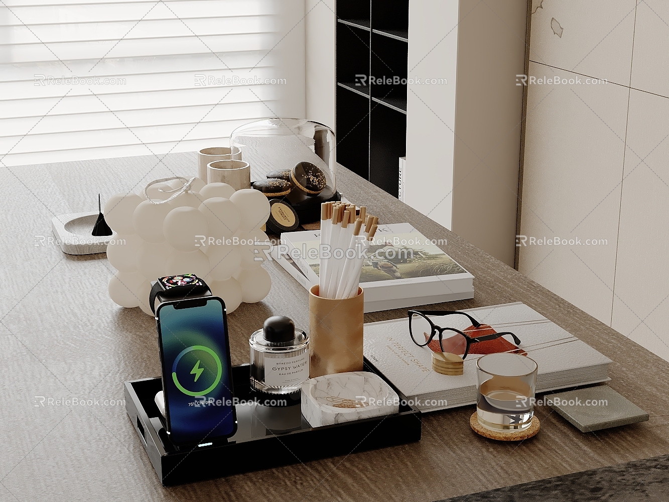 Modern Table Ornaments Stationery Watch Mobile Phone Glasses Cake 3d model