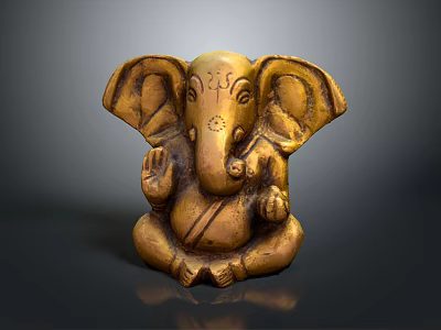 Golden Ganesha Statue In Sitting Posture With Elephant Ears And Trunk 3d model