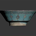 Turquoise and Silver Carved Bowl With Intricate Patterns and Artistic Designs
