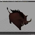 Brown Cartoon Warthog With Spiky Mane Red Eyes And White Tusks