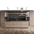 Modern Kitchen Interior Design With Wooden Cabinets Wall Mounted Units And Black Countertop