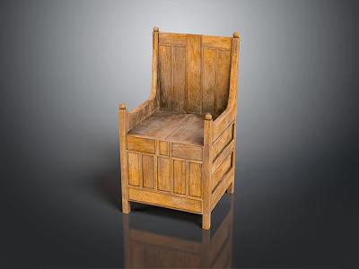 Vintage Wooden Accent Chair With Carved Backrest And Armrest Design Details 3d model