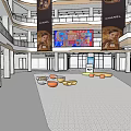 Modern Shopping Mall Lobby Interior With Chanel Banners Large Digital Screen And Colorful Seating