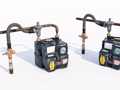 Two Black Gas Meters With Pipes And Valves On White Background 3d model