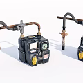 Two Black Gas Meters With Pipes And Valves On White Background