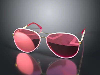 Elegant Luxury Sunglasses With Pink Lenses Gold Frame And Stylish Design 3d model