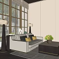 Modern Sales Office Negotiation Area Rest Area Meeting Area Sofa Coffee Table Combination Floor Lamp 3d model