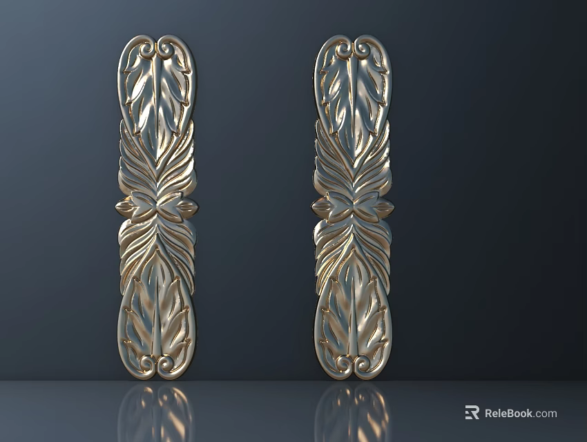 Ornate Golden Carvings Featuring Intricate Leaf Patterns And Symmetrical Design 3d model 