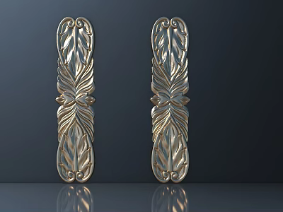 Ornate Golden Carvings Featuring Intricate Leaf Patterns And Symmetrical Design 3d model