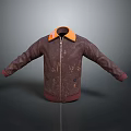 Brown Leather Jacket With Orange Collar Red Cuffs Hem And Patterned Design 3d model