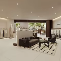 Clothing Store Interior With Displayed Clothes Sofa Coffee Table Mirror And Bright Lighting 3d model