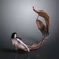Fantasy Mermaid With Long Black Hair And Brown Red Tail Mythical Creature