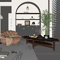 Mid-ancient Style Single Sofa Wall Cabinet Bookcase Embedded Storage Cabinet Decorative Cabinet Tea Table Lazy Sofa Mid-ancient Style Ornaments Combination 3d model