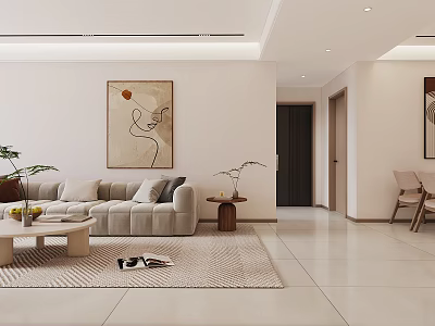 Modern Living Dining Room Interior With Light Sofa Coffee Table Rug And Decorative Painting 3d model