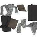 Gray Checkered Scarves And Soft Textile Pillows In Various Styles 3d model
