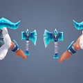 Viking Warrior With Blue Horned Armor And Muscular Build Holding Ice Axes