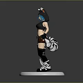 Game Movie Character 3D Model With Blue Hair Cat Ear Hat Black Outfit Striped Tail