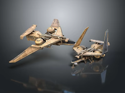 Golden Metallic Space Shuttle Models Showcasing Detailed Wings And Engines 3d model