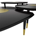 Modern Round Coffee Table With Black Top Gold Legs And Multi tiered Design 3d model