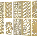 Golden Laser Cut Decorative Screens With Various Intricate Patterns For Interior 3d model