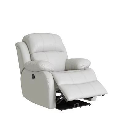 Comfortable White Leather Recliner Chair with Padded Armrests and Extendable Footrest 3d model