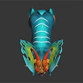 Colorful Deer Like Mythical Creature With Large Plant Coral Antlers Turquoise Body Yellow Orange Markings