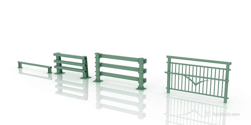 Green Fences With Various Designs Including Railings And Decorative Patterns For Outdoor Use 3d model 