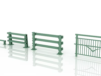 Green Fences With Various Designs Including Railings And Decorative Patterns For Outdoor Use 3d model