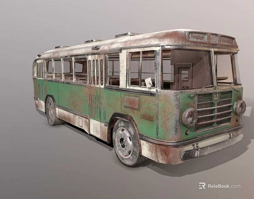 Rusty Vintage Green And White Bus With Weathered Exterior And Old Design 3d model 