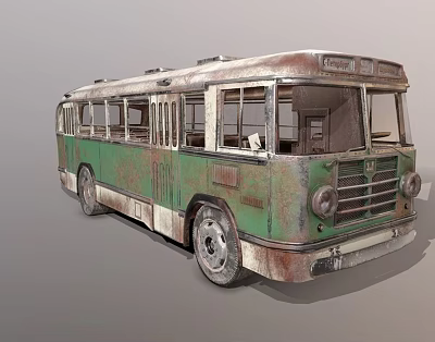 Rusty Vintage Green And White Bus With Weathered Exterior And Old Design 3d model