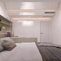 Tatami Bedroom Interior Design With Wall Shelves Desk Soft Lighting And Decorative Items
