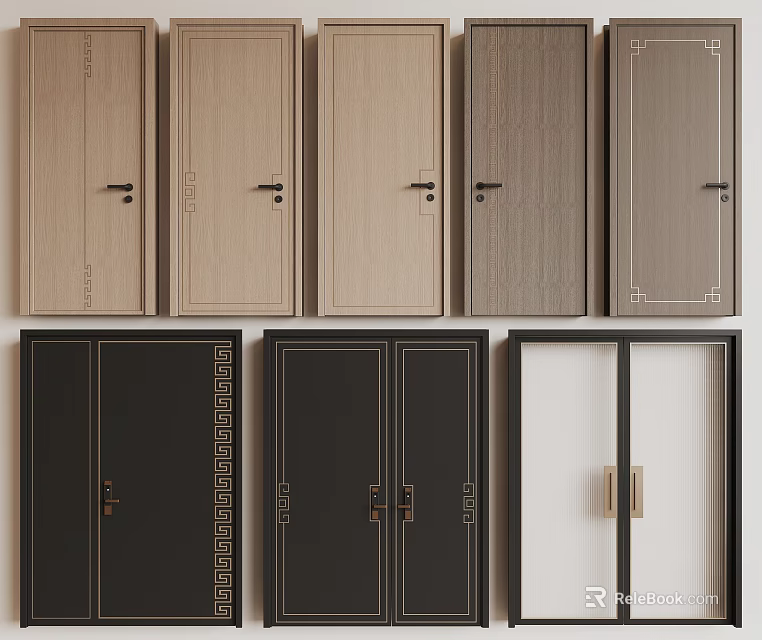 Swing Doors With Various Wooden Black And White Modern Home Interior Designs 3d model 