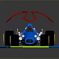 Blue Racing Car Model with Red Frame Black Wheels and Colorful Arrows