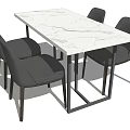 Modern Dining Table Set With White Marble Tabletop And Black Chairs 3d model