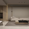 Modern Warm Neutral Living Room With Soft Sectional Sofa And Elegant Ambient Lighting Design