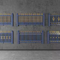 Blue Metal Fences In Various Styles With Golden Accents And Ornate Patterns