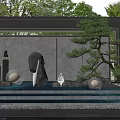 Modern Landscape Wall Design With Pine Tree Stone Accents And Water Reflection Feature 3d model