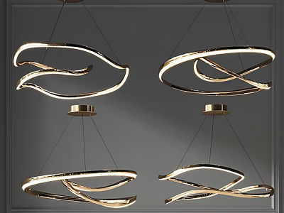 Modern Multiple Golden Curved Design Chandeliers For Stylish Elegant Interior 3d model