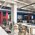 Science and technology blue red office open office area open office area office hall chip 3d model