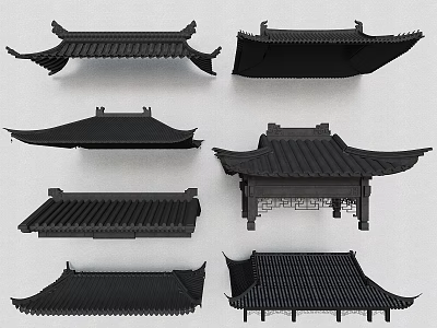 Chinese Traditional Black Roof Styles With Diverse Eave Designs And Tile Structures 3d model