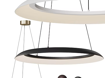 Modern Circular Double Layer Pendant Light With White Black Rings And Brass Details 3d model