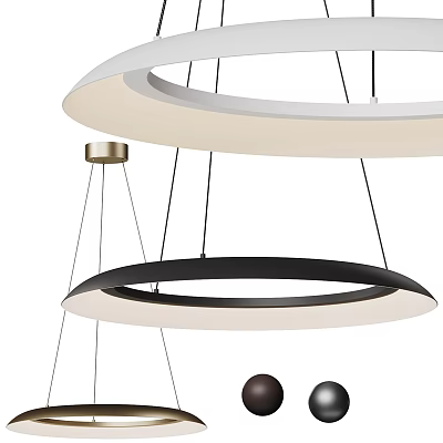 Modern Circular Double Layer Pendant Light With White Black Rings And Brass Details 3d model