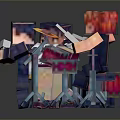Pixelated Characters Forming Band With Guitar Drums And Singing Performance