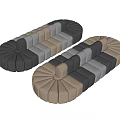 Abstract Shaped Sofa Featuring Curved Tufted Fabric In Beige And Grey Tones 3d model