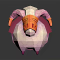 Low Poly Style Pink Pig Character With Orange Helmet And Red Cape