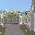 Classical Single Family Villa With Symmetrical Arches Snowy Mountains And Water Reflection