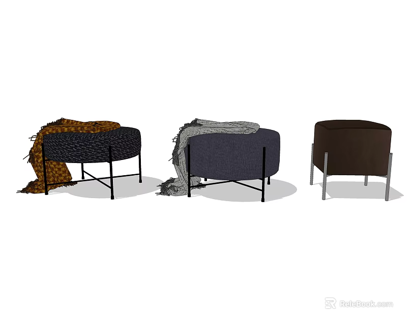 Modern Sofa Stools with Leopard Print Gray Blanket and Brown Designs 3d model