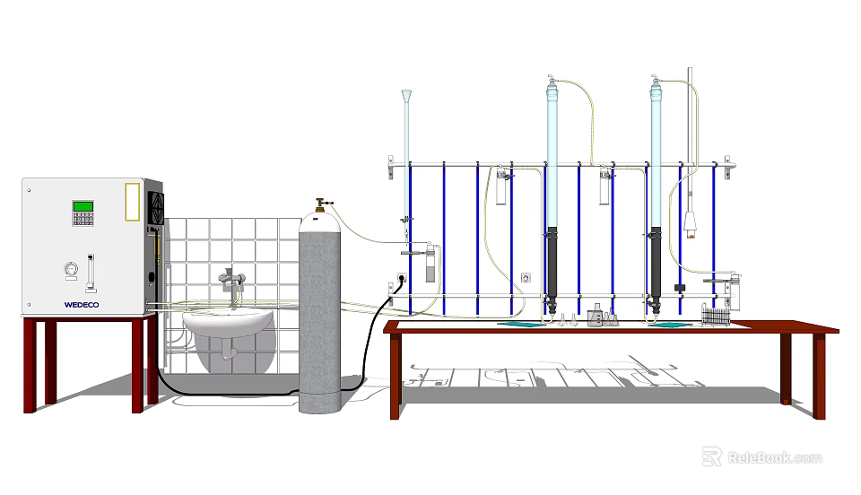 Industrial Equipment Setup With Vertical Tubes Control Panel And Workbench Instruments 3d model 