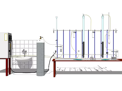 Industrial Equipment Setup With Vertical Tubes Control Panel And Workbench Instruments 3d model