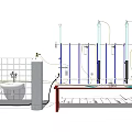 Industrial Equipment Setup With Vertical Tubes Control Panel And Workbench Instruments